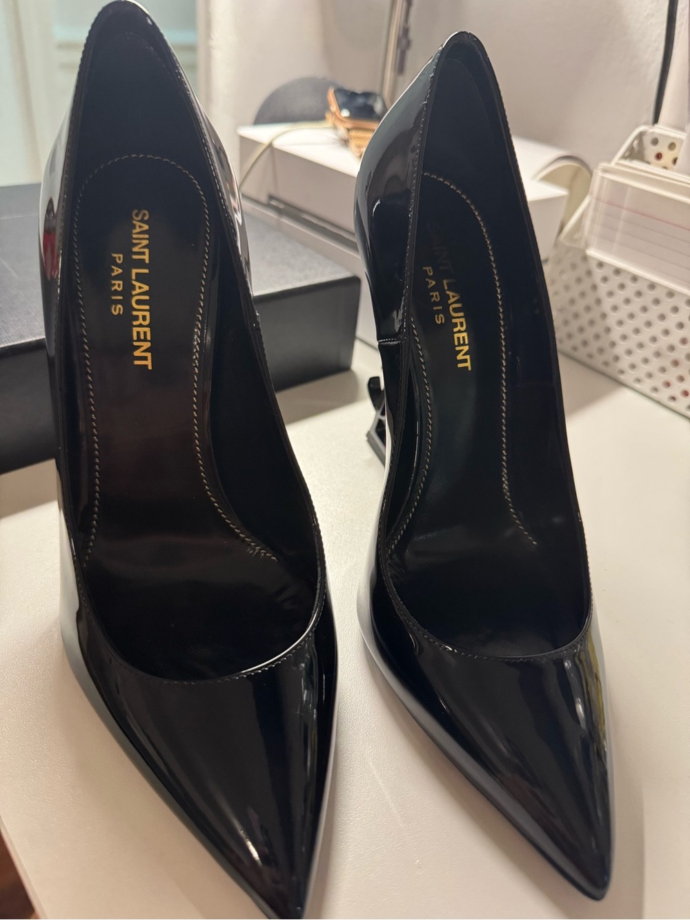 Saint Laurent Black Patent Pointed-Toe Stiletto Pumps